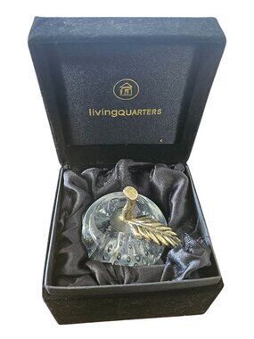 Great City Traders Art Glass Apple Paperweight Brass Stem & Leaf w/ Box